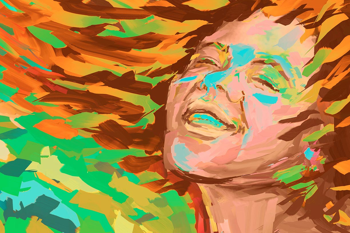 Artwork of a young woman laughing