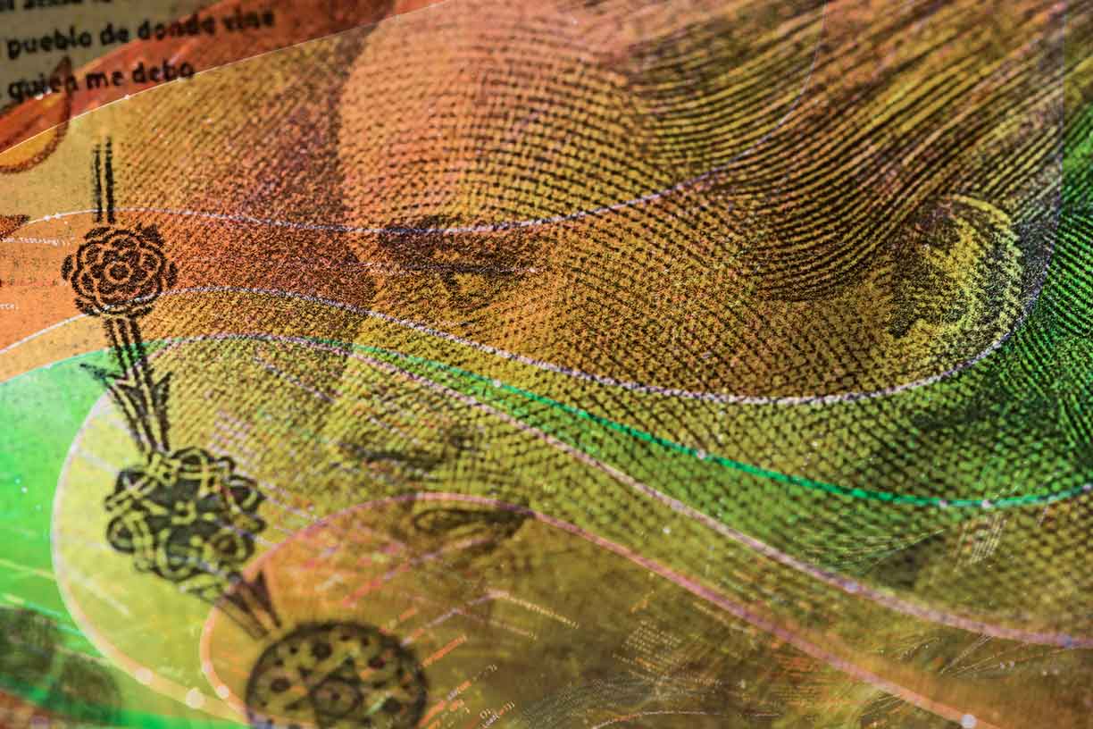 macro of currency with colorful overlay