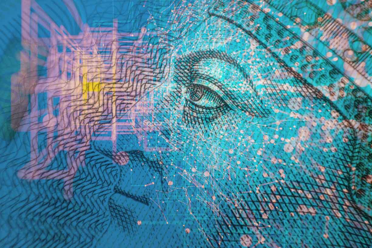 macro of currency with colorful overlay