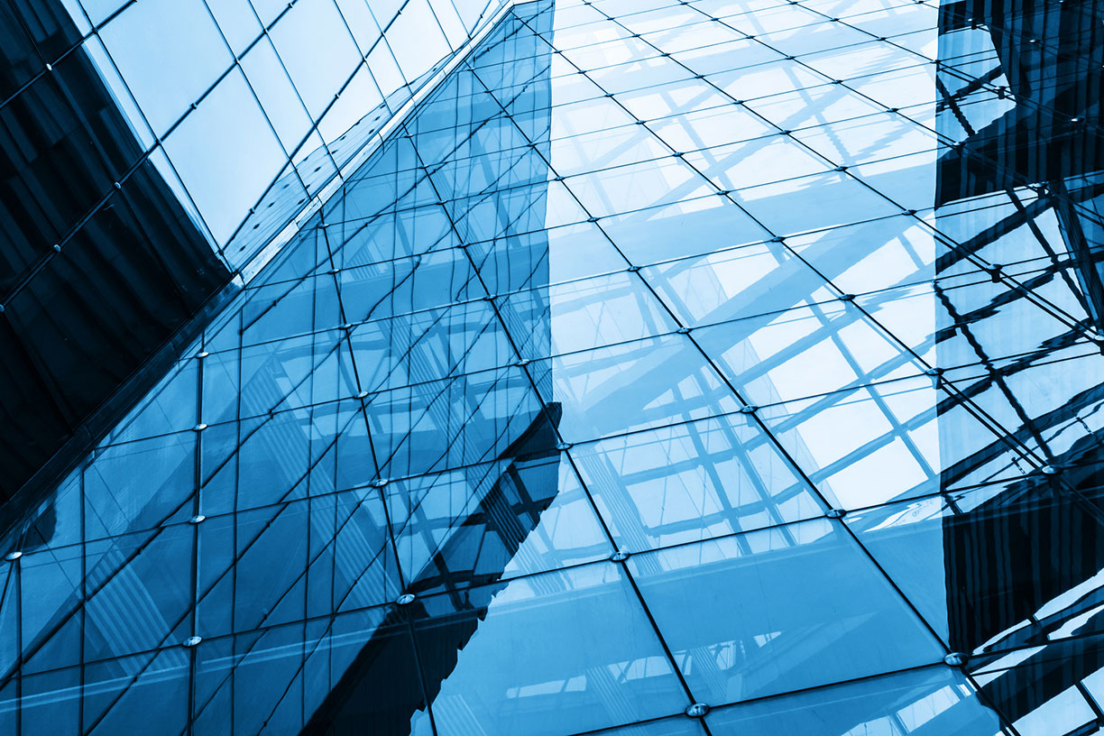 blue glass panes on building