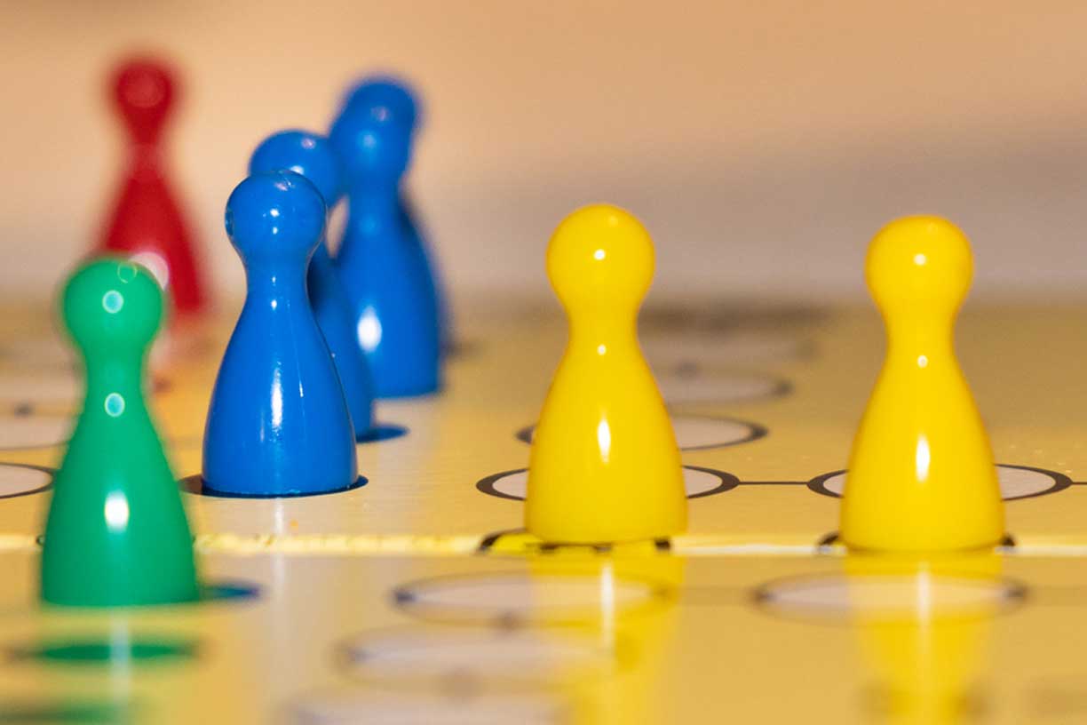 closeup of board game pawns